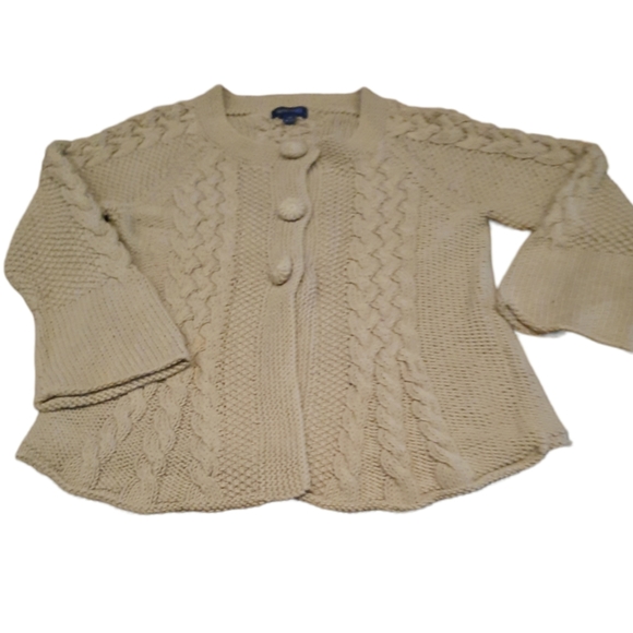 SPLENDOR! Cardigan Sweater Crochet Heavy Weight Buttons Womens Size L #7143 - Picture 1 of 6